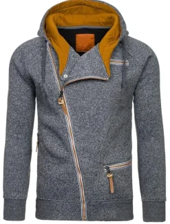 Best OUKU Men's Zip Up Sweatshirt Sweat Jacket Black Light Grey Dark Gray Hooded Solid Color Casual Streetwear Polyester Cool Fall Winter Clothing Apparel Hoodies Sweatshirts Long Sleeve Slim