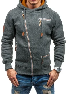 Best OUKU Men's Zip Up Sweatshirt Sweat Jacket Black Light Grey Dark Gray Hooded Solid Color Casual Streetwear Polyester Cool Fall Winter Clothing Apparel Hoodies Sweatshirts Long Sleeve Slim