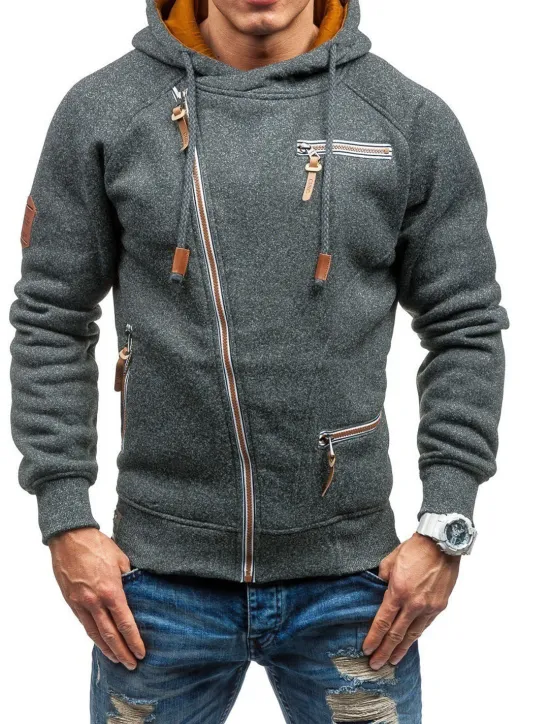Best OUKU Men's Zip Up Sweatshirt Sweat Jacket Black Light Grey Dark Gray Hooded Solid Color Casual Streetwear Polyester Cool Fall Winter Clothing Apparel Hoodies Sweatshirts Long Sleeve Slim