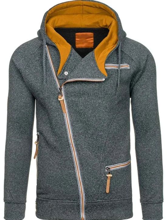 Best OUKU Men's Zip Up Sweatshirt Sweat Jacket Black Light Grey Dark Gray Hooded Solid Color Casual Streetwear Polyester Cool Fall Winter Clothing Apparel Hoodies Sweatshirts Long Sleeve Slim