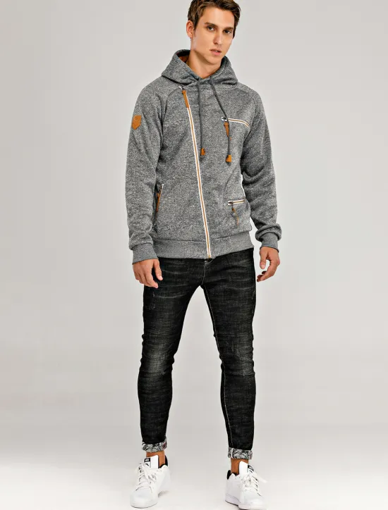 Best OUKU Men's Zip Up Sweatshirt Sweat Jacket Black Light Grey Dark Gray Hooded Solid Color Casual Streetwear Polyester Cool Fall Winter Clothing Apparel Hoodies Sweatshirts Long Sleeve Slim