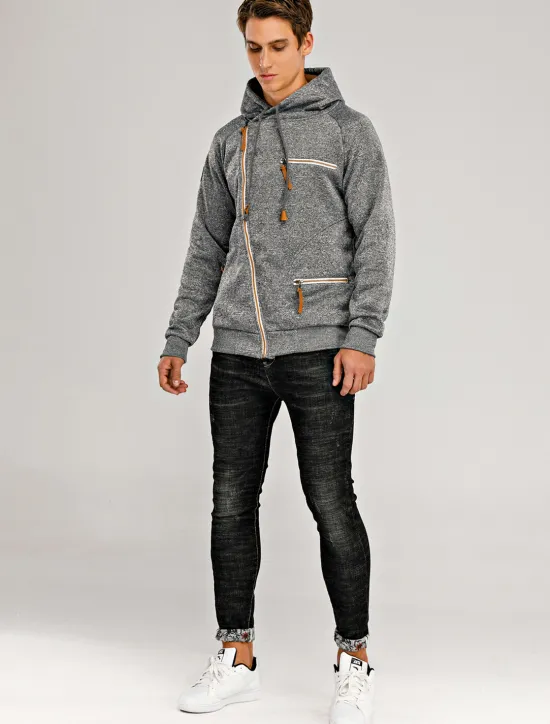 Best OUKU Men's Zip Up Sweatshirt Sweat Jacket Black Light Grey Dark Gray Hooded Solid Color Casual Streetwear Polyester Cool Fall Winter Clothing Apparel Hoodies Sweatshirts Long Sleeve Slim