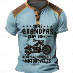 Clearance OUKU Motorcycle Grandpa Men's Fashion Casual Street Style 3D Print T shirt Tee Henley ShirtSports Outdoor Casual Daily T shirt Pink Blue Green Short Sleeve Henley Shirt Spring & Summer Clothing Apparel