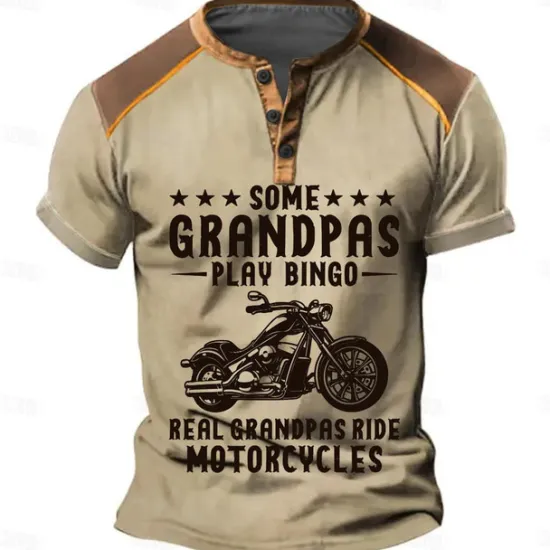 Clearance OUKU Motorcycle Grandpa Men's Fashion Casual Street Style 3D Print T shirt Tee Henley ShirtSports Outdoor Casual Daily T shirt Pink Blue Green Short Sleeve Henley Shirt Spring & Summer Clothing Apparel