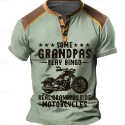 Clearance OUKU Motorcycle Grandpa Men's Fashion Casual Street Style 3D Print T shirt Tee Henley ShirtSports Outdoor Casual Daily T shirt Pink Blue Green Short Sleeve Henley Shirt Spring & Summer Clothing Apparel