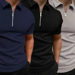 New OUKU Multi Packs 3pcs Men's Lapel Short Sleeves Grey+Green+Black Quarter Zip Polo Golf Shirt Golf Polos Shirts Quarter Zip Plain Vacation Daily Wear Polyester Summer