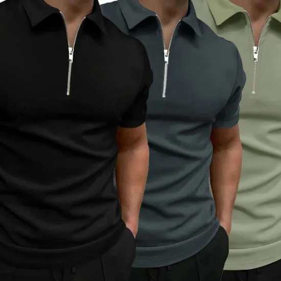 New OUKU Multi Packs 3pcs Men's Lapel Short Sleeves Grey+Green+Black Quarter Zip Polo Golf Shirt Golf Polos Shirts Quarter Zip Plain Vacation Daily Wear Polyester Summer