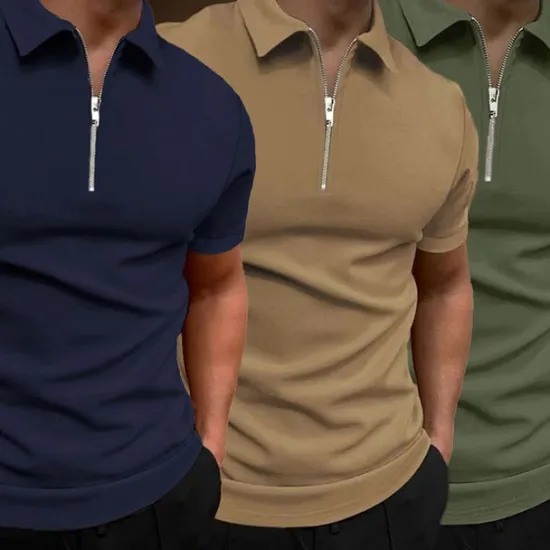 New OUKU Multi Packs 3pcs Men's Lapel Short Sleeves Grey+Green+Black Quarter Zip Polo Golf Shirt Golf Polos Shirts Quarter Zip Plain Vacation Daily Wear Polyester Summer