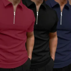 New OUKU Multi Packs 3pcs Men's Lapel Short Sleeves Grey+Green+Black Quarter Zip Polo Golf Shirt Golf Polos Shirts Quarter Zip Plain Vacation Daily Wear Polyester Summer