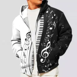 Sale OUKU Music Festival Men's Color Block Graphic Prints Musical Notes Hoodie Hoodies Sweatshirt Streetwear Designer Long Sleeve Hooded Sports & Outdoor Daily Sports Black Red Zipper Print Spring & Fall