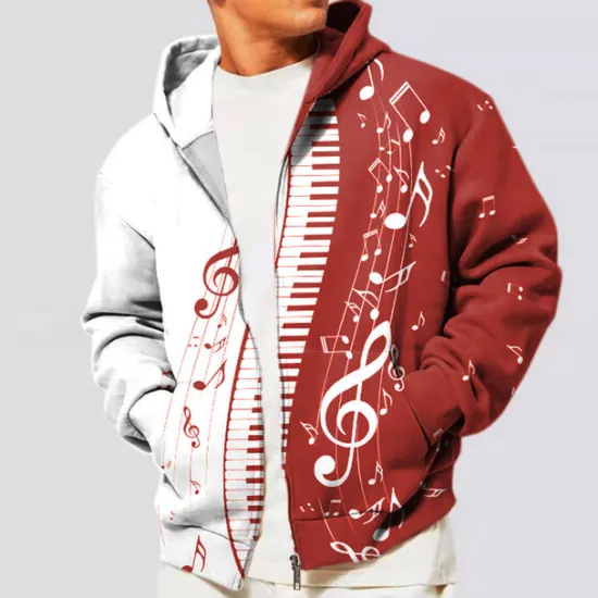 Sale OUKU Music Festival Men's Color Block Graphic Prints Musical Notes Hoodie Hoodies Sweatshirt Streetwear Designer Long Sleeve Hooded Sports & Outdoor Daily Sports Black Red Zipper Print Spring & Fall