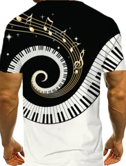 Discount OUKU Music Festival Men's 3D Musical Instrument Shirt T Shirt Tee Short Sleeve T shirt 3D Print Round Neck Shirt Designer Casual Big and Tall Daily Holiday Summer Clothing Apparel S M L XL XXL Black-White