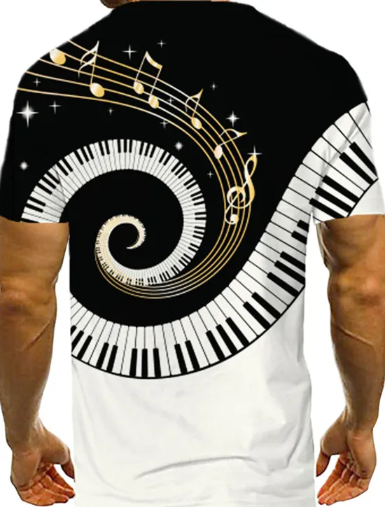 Discount OUKU Music Festival Men's 3D Musical Instrument Shirt T Shirt Tee Short Sleeve T shirt 3D Print Round Neck Shirt Designer Casual Big and Tall Daily Holiday Summer Clothing Apparel S M L XL XXL Black-White