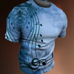 OUKU Music Festival Men's Graphic Musical Notes T Shirt Tee Short Sleeve T shirt 3D Print Crew Neck Shirt Vintage Fashion Designer Outdoor Casual Daily Blue Green Khaki Spring & Summer Clothing Apparel S