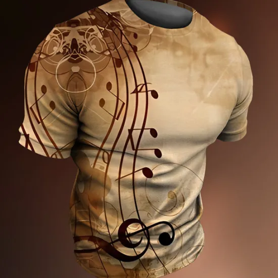 OUKU Music Festival Men's Graphic Musical Notes T Shirt Tee Short Sleeve T shirt 3D Print Crew Neck Shirt Vintage Fashion Designer Outdoor Casual Daily Blue Green Khaki Spring & Summer Clothing Apparel S