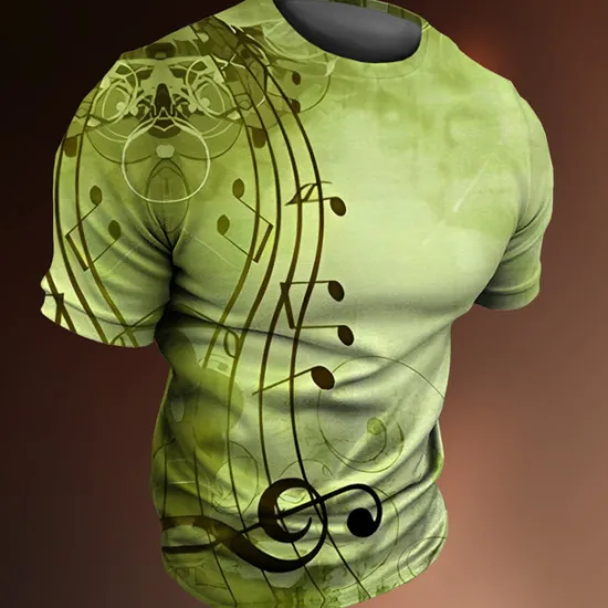 OUKU Music Festival Men's Graphic Musical Notes T Shirt Tee Short Sleeve T shirt 3D Print Crew Neck Shirt Vintage Fashion Designer Outdoor Casual Daily Blue Green Khaki Spring & Summer Clothing Apparel S