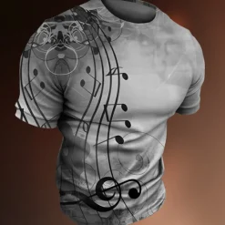 OUKU Music Festival Men's Graphic Musical Notes T Shirt Tee Short Sleeve T shirt 3D Print Crew Neck Shirt Vintage Fashion Designer Outdoor Casual Daily Blue Green Khaki Spring & Summer Clothing Apparel S