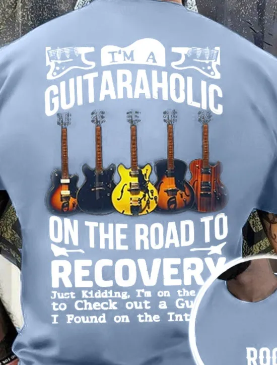 Outlet OUKU Music Festival Men's Graphic Prints Guitar Musical Instrument Hobby T Shirt Graphic Tee Cotton Short Sleeves Graphic Shirt Black Navy Blue Green Comfortable Tee Vacation Street Fashion Designer