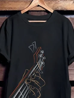 Best OUKU Music Festival Men's Graphic Prints Music Guitar T Shirt Graphic Tee Cotton Short Sleeves Graphic Shirt Black White Yellow Comfortable Tee Vacation Street Fashion Designer Clothing