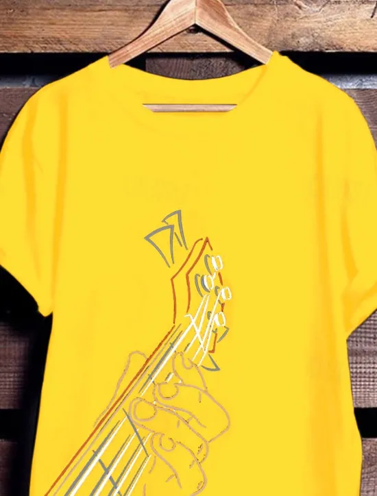 Best OUKU Music Festival Men's Graphic Prints Music Guitar T Shirt Graphic Tee Cotton Short Sleeves Graphic Shirt Black White Yellow Comfortable Tee Vacation Street Fashion Designer Clothing