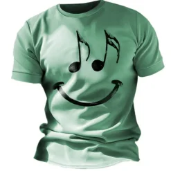 OUKU Music Festival Men's Graphic Funny Smile Face T Shirt Short Sleeve T shirt 3D Print Crew Neck Shirt Vintage Fashion Designer Outdoor Daily Sports Blue Red Green Spring & Summer Clothing Apparel S M L