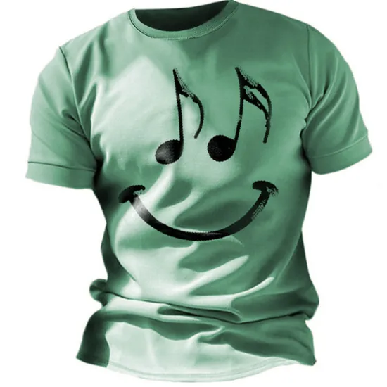 OUKU Music Festival Men's Graphic Funny Smile Face T Shirt Short Sleeve T shirt 3D Print Crew Neck Shirt Vintage Fashion Designer Outdoor Daily Sports Blue Red Green Spring & Summer Clothing Apparel S M L