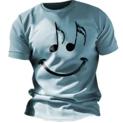 OUKU Music Festival Men's Graphic Funny Smile Face T Shirt Short Sleeve T shirt 3D Print Crew Neck Shirt Vintage Fashion Designer Outdoor Daily Sports Blue Red Green Spring & Summer Clothing Apparel S M L