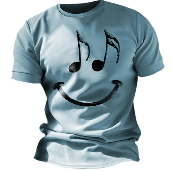 OUKU Music Festival Men's Graphic Funny Smile Face T Shirt Short Sleeve T shirt 3D Print Crew Neck Shirt Vintage Fashion Designer Outdoor Daily Sports Blue Red Green Spring & Summer Clothing Apparel S M L