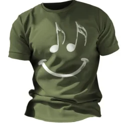 OUKU Music Festival Men's Graphic Funny Smile Face T Shirt Short Sleeve T shirt 3D Print Crew Neck Shirt Vintage Fashion Designer Outdoor Daily Sports Blue Red Green Spring & Summer Clothing Apparel S M L
