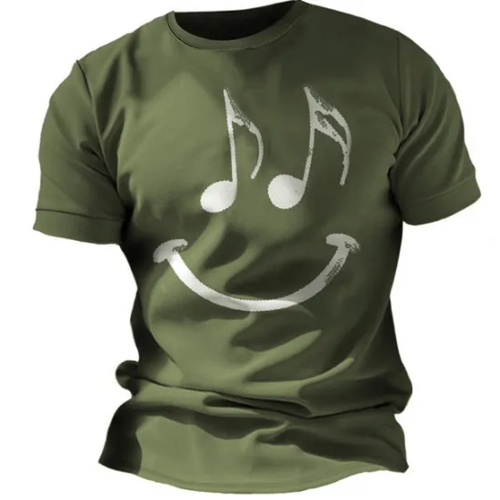 OUKU Music Festival Men's Graphic Funny Smile Face T Shirt Short Sleeve T shirt 3D Print Crew Neck Shirt Vintage Fashion Designer Outdoor Daily Sports Blue Red Green Spring & Summer Clothing Apparel S M L