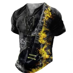 Best OUKU Music Festival Men's Graphic Guitar Tee Short Sleeve T shirt 3D Print Shirt Fashion Casual Comfort Daily Sports Going out Black Yellow Blue Summer Clothing Apparel S M L XL 2XL 3XL