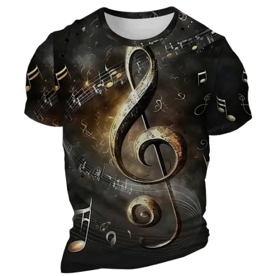 Hot OUKU Music Festival Men's Graphic Musical Notes T Shirt Short Sleeve T shirt 3D Print Crew Neck Shirt Daily Designer Retro Vintage Sports Outdoor Holiday Going out Red Blue Khaki Spring & Summer Clothing