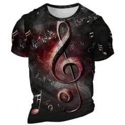 Hot OUKU Music Festival Men's Graphic Musical Notes T Shirt Short Sleeve T shirt 3D Print Crew Neck Shirt Daily Designer Retro Vintage Sports Outdoor Holiday Going out Red Blue Khaki Spring & Summer Clothing