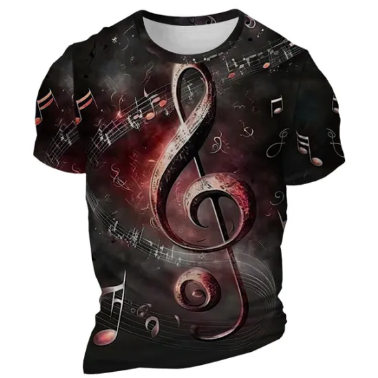 Hot OUKU Music Festival Men's Graphic Musical Notes T Shirt Short Sleeve T shirt 3D Print Crew Neck Shirt Daily Designer Retro Vintage Sports Outdoor Holiday Going out Red Blue Khaki Spring & Summer Clothing