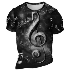Hot OUKU Music Festival Men's Graphic Musical Notes T Shirt Short Sleeve T shirt 3D Print Crew Neck Shirt Daily Designer Retro Vintage Sports Outdoor Holiday Going out Red Blue Khaki Spring & Summer Clothing