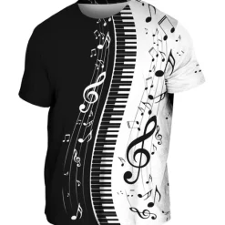 New OUKU Music Festival Men's Graphic Musical Instrument T Shirt Tee Short Sleeve T shirt 3D Print Crew Neck Shirt Vintage Fashion Designer Outdoor Casual Daily Black White Spring & Summer Clothing Apparel S