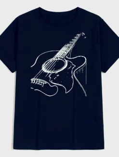 Discount OUKU Music Festival Men's Guitar Shirt T Shirt Cotton Short Sleeve Graphic Shirt Dark Grey Heather Gray Black Comfortable Tee Casual Holiday Fashion Designer Clothing