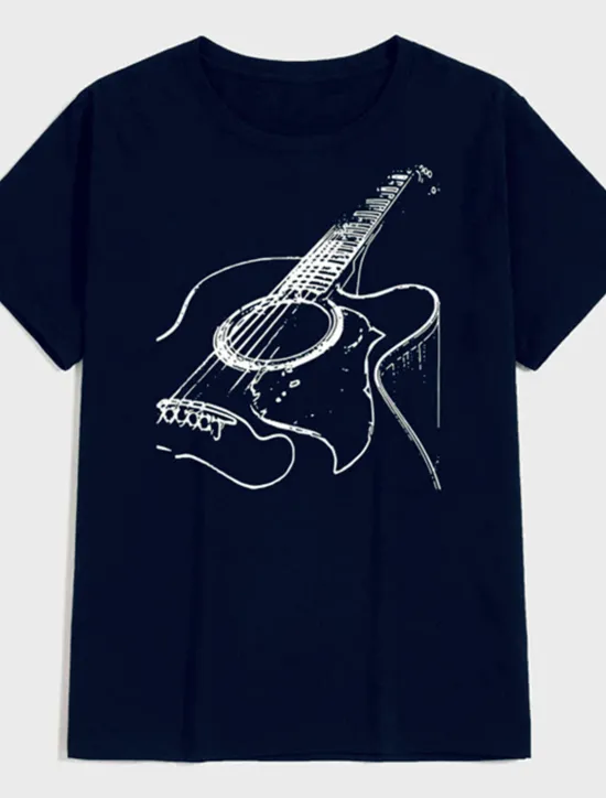 Discount OUKU Music Festival Men's Guitar Shirt T Shirt Cotton Short Sleeve Graphic Shirt Dark Grey Heather Gray Black Comfortable Tee Casual Holiday Fashion Designer Clothing
