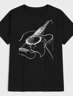 Discount OUKU Music Festival Men's Guitar Shirt T Shirt Cotton Short Sleeve Graphic Shirt Dark Grey Heather Gray Black Comfortable Tee Casual Holiday Fashion Designer Clothing