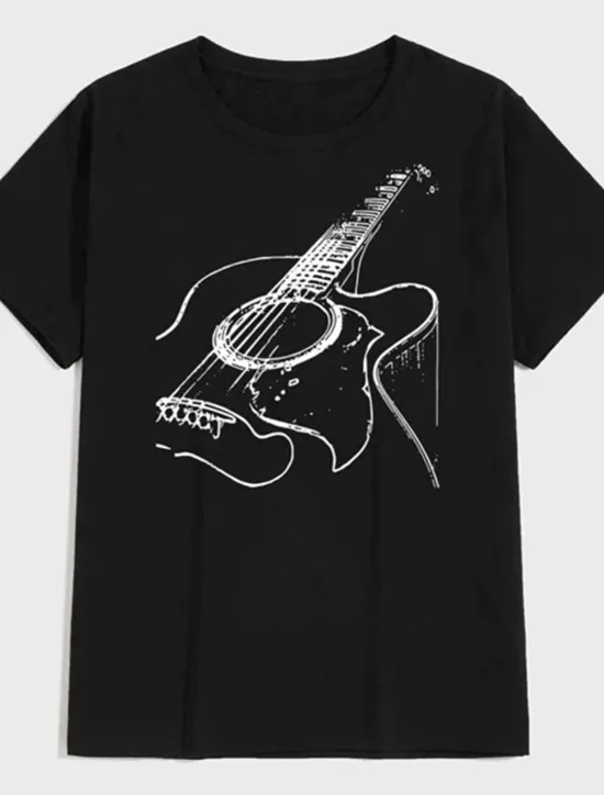 Discount OUKU Music Festival Men's Guitar Shirt T Shirt Cotton Short Sleeve Graphic Shirt Dark Grey Heather Gray Black Comfortable Tee Casual Holiday Fashion Designer Clothing