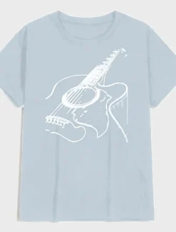 Discount OUKU Music Festival Men's Guitar Shirt T Shirt Cotton Short Sleeve Graphic Shirt Dark Grey Heather Gray Black Comfortable Tee Casual Holiday Fashion Designer Clothing