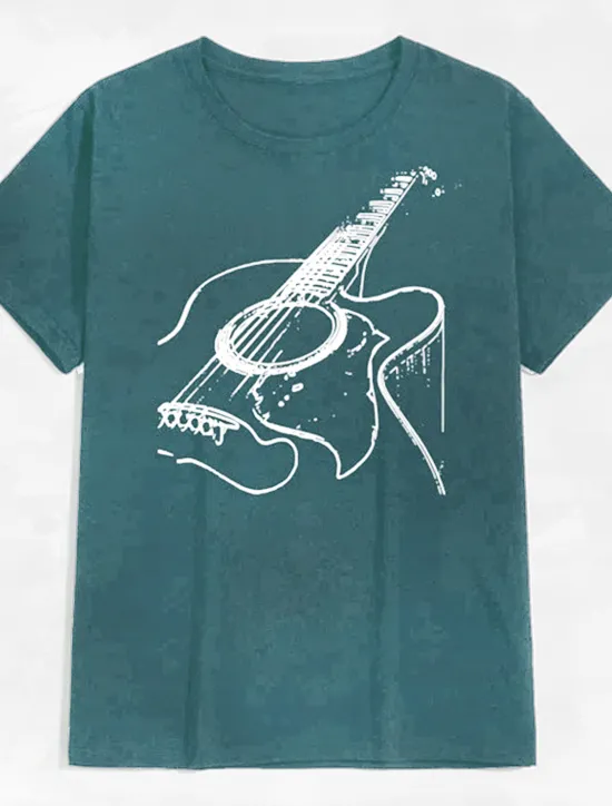 Discount OUKU Music Festival Men's Guitar Shirt T Shirt Cotton Short Sleeve Graphic Shirt Dark Grey Heather Gray Black Comfortable Tee Casual Holiday Fashion Designer Clothing