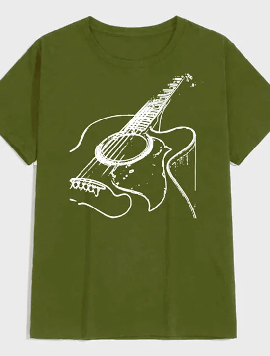 Discount OUKU Music Festival Men's Guitar Shirt T Shirt Cotton Short Sleeve Graphic Shirt Dark Grey Heather Gray Black Comfortable Tee Casual Holiday Fashion Designer Clothing