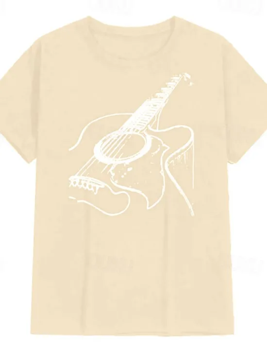 Discount OUKU Music Festival Men's Guitar Shirt T Shirt Cotton Short Sleeve Graphic Shirt Dark Grey Heather Gray Black Comfortable Tee Casual Holiday Fashion Designer Clothing