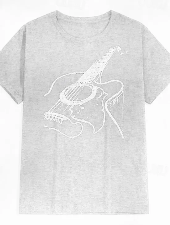 Discount OUKU Music Festival Men's Guitar Shirt T Shirt Cotton Short Sleeve Graphic Shirt Dark Grey Heather Gray Black Comfortable Tee Casual Holiday Fashion Designer Clothing
