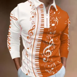 Outlet OUKU Music Festival Men's Music Zip Polo Shirts Golf Shirt Long Sleeve Polo Shirts Collared Shirts Casual Vacation Wear Festival Wear Party Outfits 3D Print Quarter Zip Polo Black-White Yellow Red