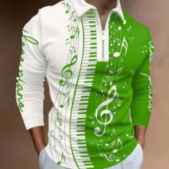 Outlet OUKU Music Festival Men's Music Zip Polo Shirts Golf Shirt Long Sleeve Polo Shirts Collared Shirts Casual Vacation Wear Festival Wear Party Outfits 3D Print Quarter Zip Polo Black-White Yellow Red
