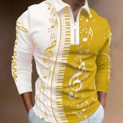 Outlet OUKU Music Festival Men's Music Zip Polo Shirts Golf Shirt Long Sleeve Polo Shirts Collared Shirts Casual Vacation Wear Festival Wear Party Outfits 3D Print Quarter Zip Polo Black-White Yellow Red