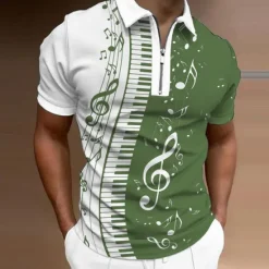 Online OUKU Music Festival Men's Music Zip Polo Shirts Golf Shirt Short Sleeve Polo Shirts Collared Shirts Casual Vacation Wear Festival Wear Party Outfits 3D Print Quarter Zip Polo Black White Blue