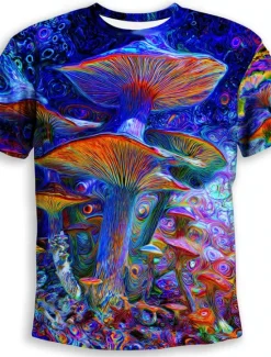 Discount OUKU Music Festival Men's Optical Illusion Abstract 3D T Shirt Short Sleeve T shirt 3D Print Crew Neck Shirt Exaggerated Designer Party Street Casual Deep Purple Light Purple Purple Summer Spring All